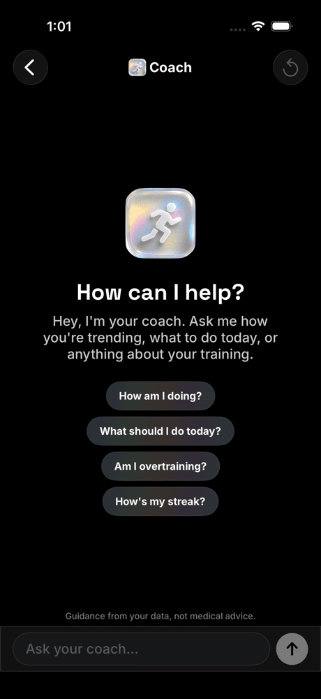 Coach chat asking how training is trending